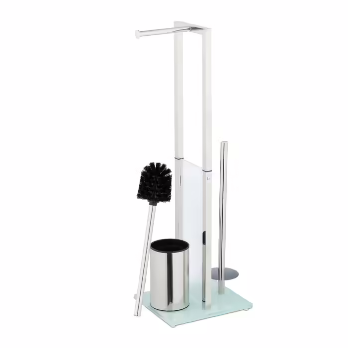 Relaxdays Standing Toilet Set, Stainless Steel & Glass