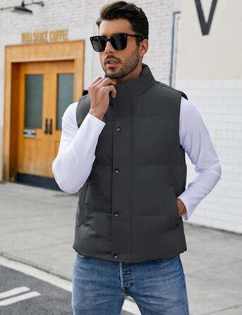 Чоловічий пуховий жилет Flygo - теплий, легкий, без рукавів, темно-сірий, XS