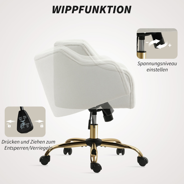 HOMCOM Home Office Chair, Swivel Desk Chair, Height-Adjustable Office Chair with Rocking Function, Linen Look, Vanity Chair for Bedroom, Study, Beige | Aosom