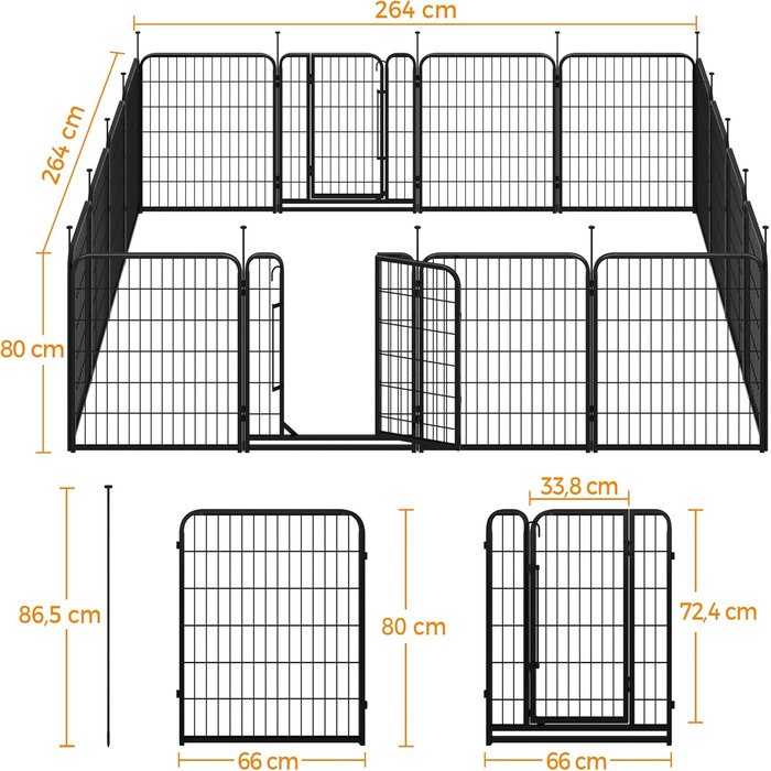 Вольєр для собак Yaheetech 8-секційний, 80 см, для квартири та саду, збірка без інструментів