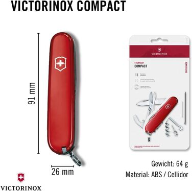 Мультитул Victorinox Compact - Швейцарський ніж, 15 функцій, Swiss Made, з лезом та міні-викруткою