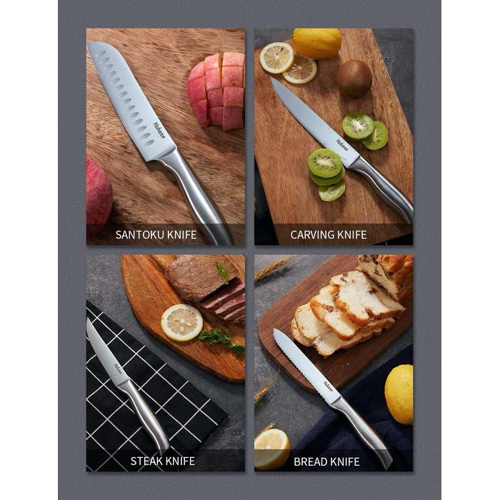 Yabano 16-Piece Professional Stainless Steel Knife Set with Wooden Block - Chef's Knife Set