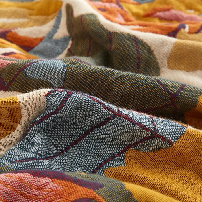 Богемна ковдра Softexly Boho Decke 100% бавовна – двостороння муслінова ковдра 150x200 см, м'яка софа та ковдра на ліжко, естетичний дизайн, ідеально підходить для вітальні та спальні, Orange/Grün Blütentraum (230 x 250 см, Sommertanz)