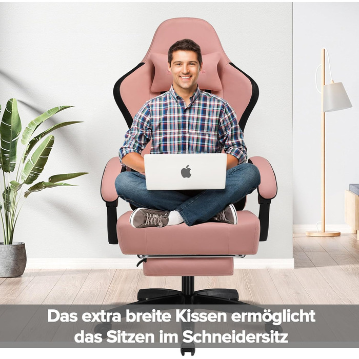 Ігровий крісло GTPLAYER з ергономічним дизайном, підлокітниками, що обертаються, та підніжкою (чорно-рожевий)