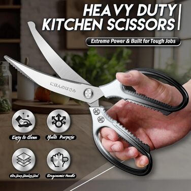 Набір кухонних ножиць DRAGON RIOT Stabile: 2 шт. з японської сталі, для м'яса та птиці, чорний колір, з нержавіючої сталі