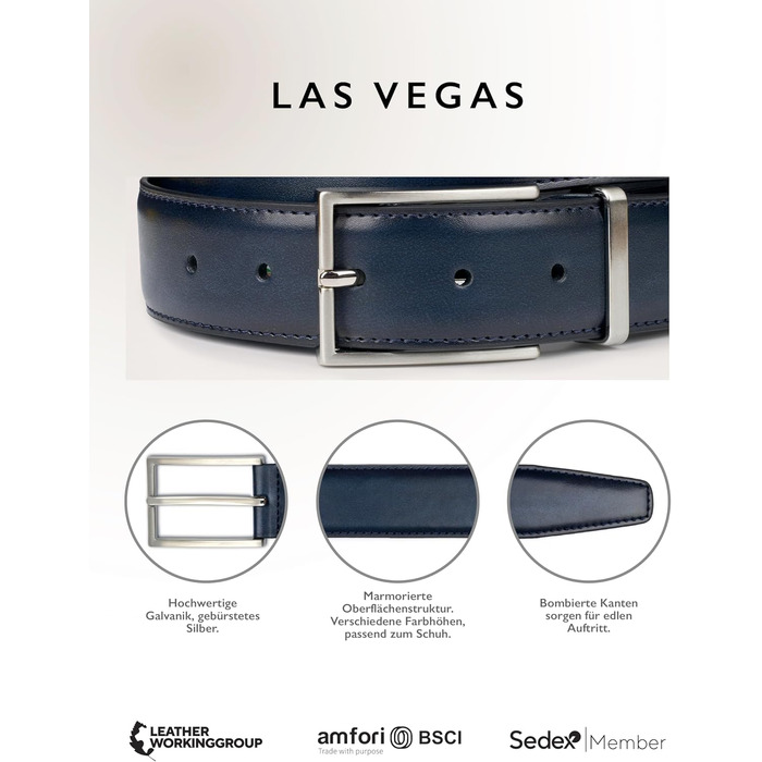 Чоловічий шкіряний ремінь FENIX LAS VEGAS з пряжкою, регульований, колір Midnight Blue (темно-синій), розмір 85