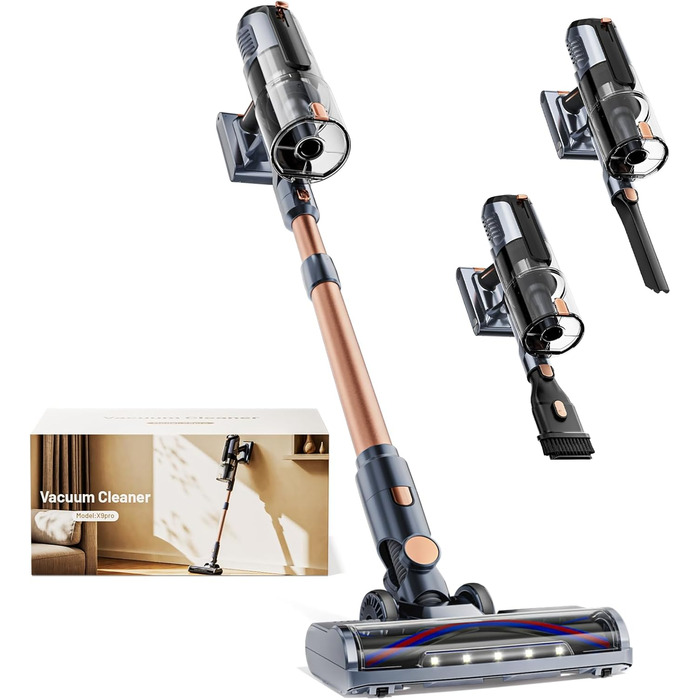 Бездротовий акумуляторний пилосос 45000Pa з антизаплутувальною щіткою, LED-дисплеєм та фільтрацією 99,9%, для прибирання шерсті тварин, килимів, твердих поверхонь та авто (сірий)