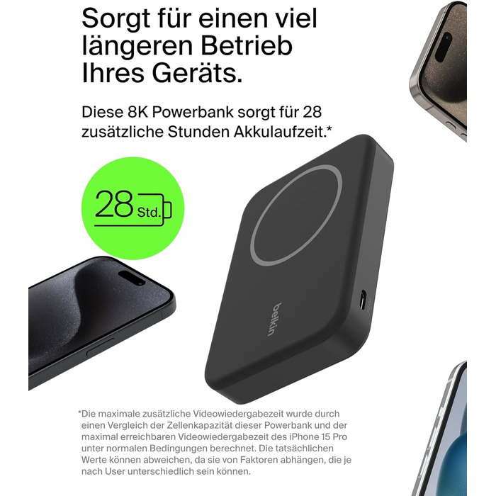 Power Bank Belkin BoostCharge Pro 10000mAh з Qi2, MagSafe, вбудований стійка, чорний, для iPhone 17, Air, 16, 15, 14, Pixel та інші