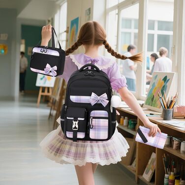 Шкільний рюкзак для дівчаток 3 в 1: рюкзак, ланчбокс, пенал. Чорний, для 3-5 класів