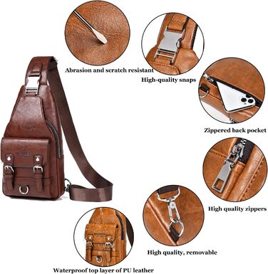 Чоловіча/Жіноча нагрудна сумка через плече з PU-шкіри, водонепроникна, коричнева