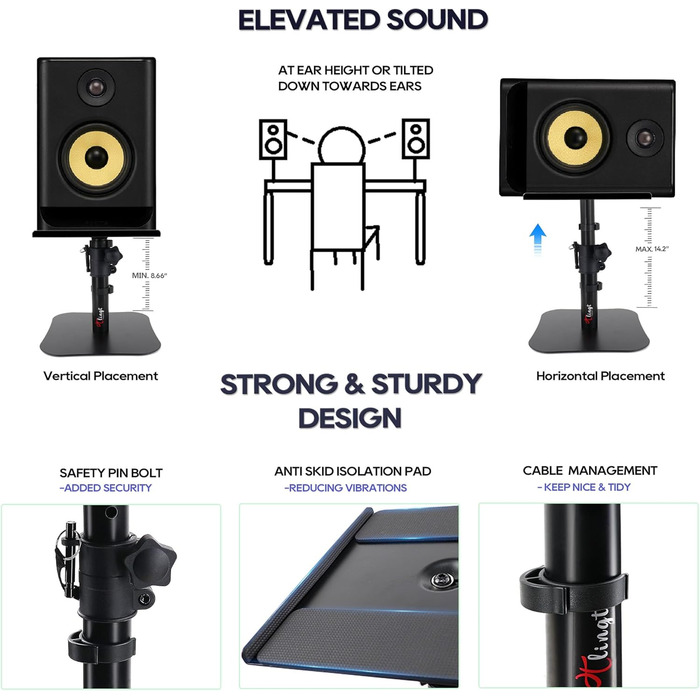 Підставка для акустики, 2 шт, 24.1 x 22.9 см, металева платформа, плоске дно, сумісна з будь-яким столом, ідеальна для студійних моніторів 12.7-17.8 см, книжкових полиць, динаміків 5'-7'