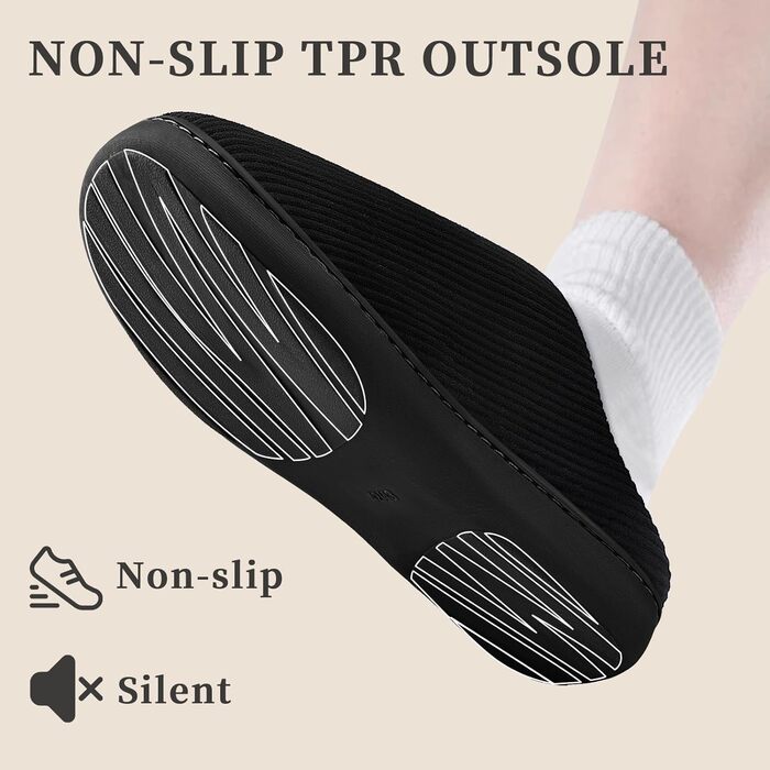 Тапочки чоловічі WateLves з корду та піною Memory Foam, антиковзкі, теплі, зручні, смугасті, чорні, 42/43 EU