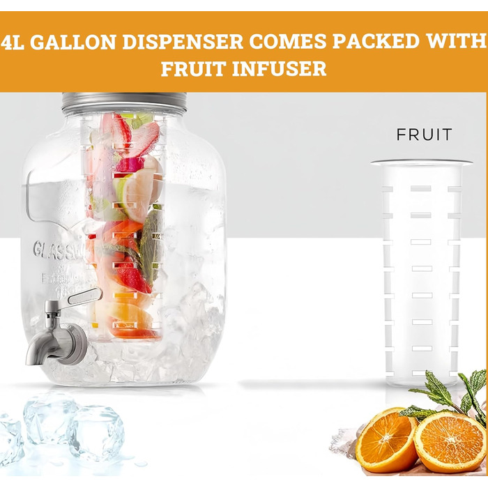 2 x 4L скляний диспенсер для напоїв зі стійкою, диспенсер для води, соку, домашніх напоїв, для вечірок, весіль, 4L, 2 шт.