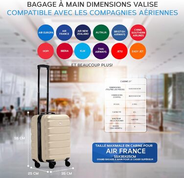 Чоткий валіза Flight Knight на 4 колесах, жорсткий корпус, ручна поклажа, сумісний з авіакомпаніями (British Airways, EasyJet), розмір 56x45x25 см (TSA)