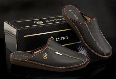 Чоловічі халапи Leder Estro - халапи для дому, чоловічі пантофі, сліпони, халапи Estro, 44 EU, Коричневий