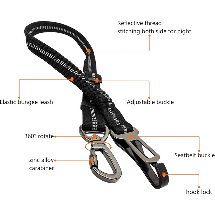 Автомобільний ремінь безпеки для собак, універсальний, з відбиваючими смугами, регульований, для всіх порід та авто
