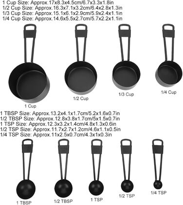 9-Piece Black Measuring Spoon Set, Measuring Cups with Scale for Kitchen, Baking, and Cooking