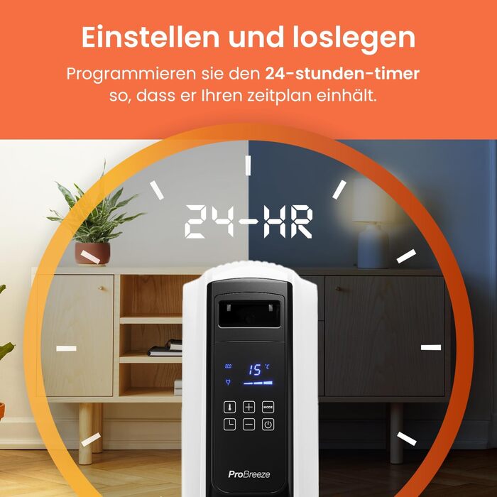 Радіатор масляний Pro Breeze Premium 2500W з цифровим дисплеєм та пультом дистанційного керування, 10 ребер, 4 режими, таймер, термостат, захист від перегріву