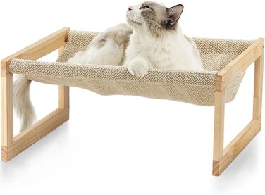 Cat bed and dog bed, elevated, large and breathable, made of high-quality birch plywood, 53W x 42L x 25H cm - ideal for cats and small dogs