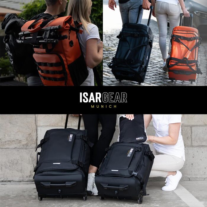 Чемодан ручної поклажі Isar Gear® з 2 колесами (50x35x20 см) - Легкий дорожній чемодан 20 літрів з тканини, ручний ролер, м'який кейс (Softcase) чорного кольору з колесами, висота 50 см