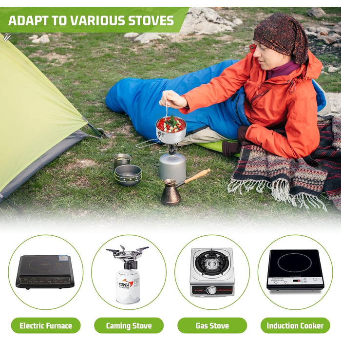 Набір кухонного посуду Anseom для кемпінгу, алюміній, складний, для 1-2 осіб, для туризму, риболовлі, пікніка