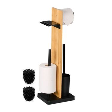 Relaxdays Bamboo & Iron Toilet Set with Storage