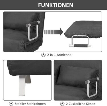 HOMCOM Convertible Sofa Bed with Adjustable Backrest, Throw Pillows, and Sleep Function