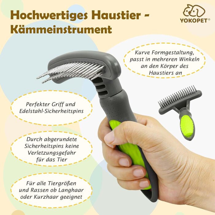 Гребінець для вичісування підшерстка собак та котів з довгим волоссям | Розплутування, вичісування підшерстка | Гребінець для вичісування підшерстка, вирівнювання | Зелений | Fellentwirrer Entfilzer