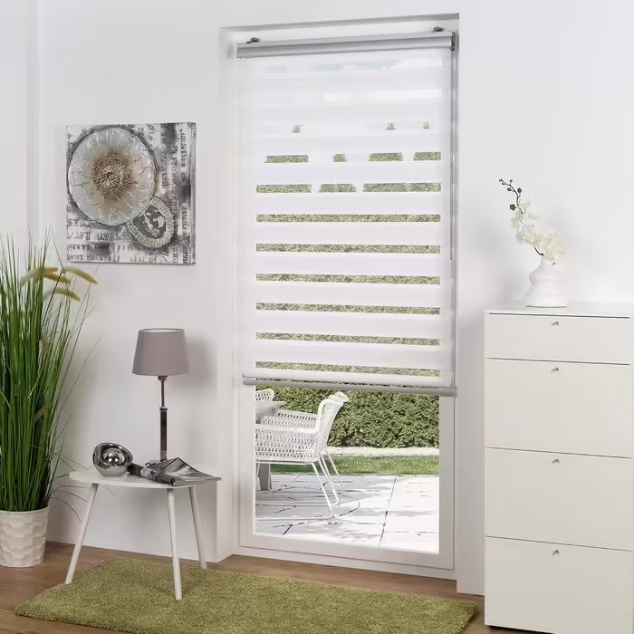 Sol Royal Cassette Double Roller Blind SolDecor DK9 Duo Roller Blind Clamp-on System Premium Vario Roller Blind with Clamp Carrier and Extra Wide Stripes - White (W90 x H160 cm)