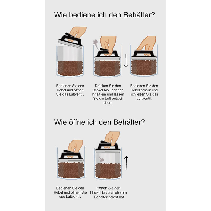 Контейнер для кави KC Kitchen & Co. – герметичний, 1700 мл, нержавіюча сталь, вакуумний клапан, для кави, чаю, цукру, мюслі, матовий чорний