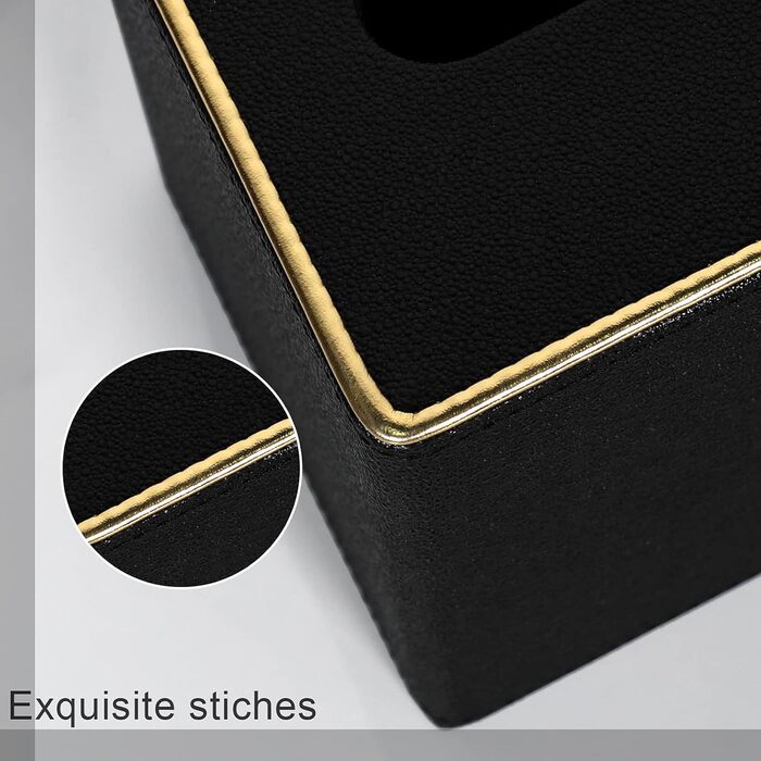 Скляна коробка для серветок квадратна, шкіряна, чорна перламутр - органайзер для ванної, спальні, кухні, офісу