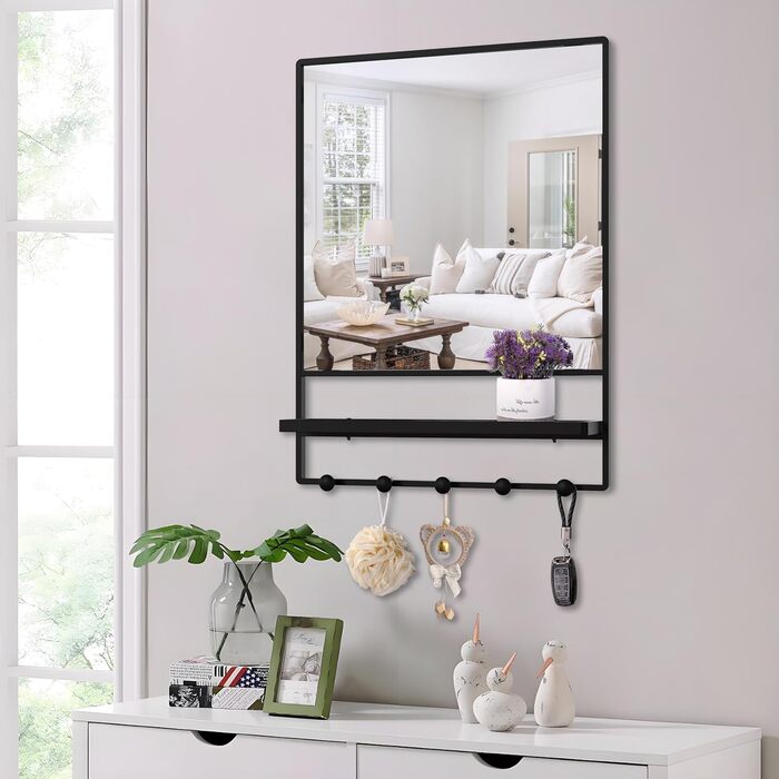 Круглий дзеркало Anyhi 40.6 см без рами, скошений край, для ванної, вітальні, спальні, з монтажем на стіну (Чорний, 71 x 53 см)