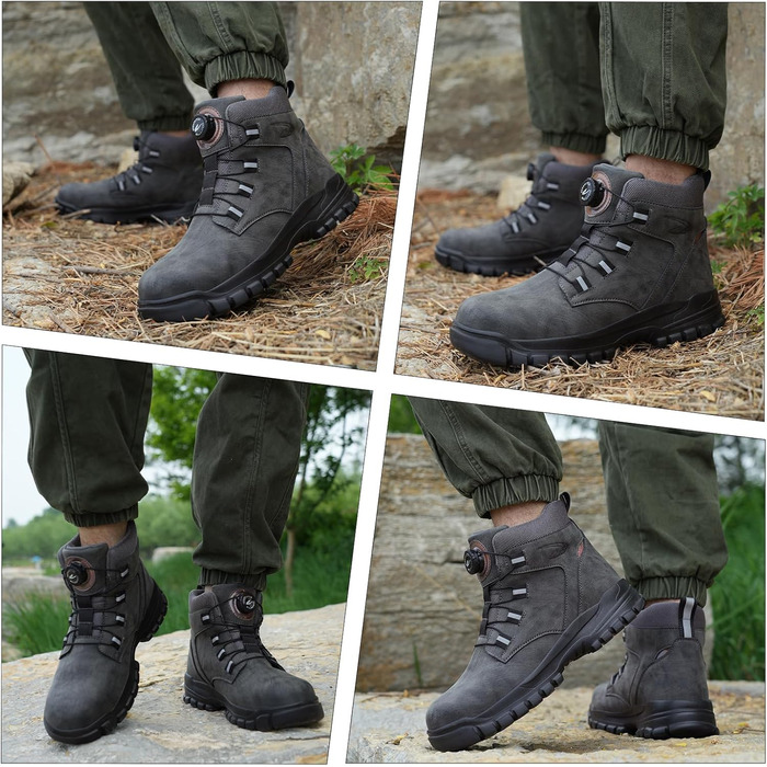Черевики безпеки чоловічі/жіночі водонепроникні робочі черевики високі. Безпечні черевики з неслизькою підошвою, легкі черевики зі сталевим підноском та застібкою-обертом (43 EU, сірий)