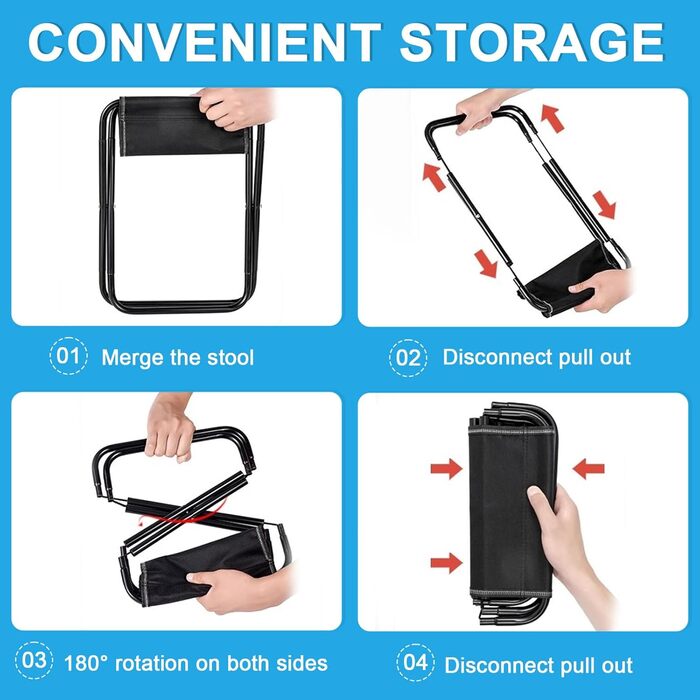 Складаний туристичний стільчик для кемпінгу, риболовлі та відпочинку на природі, 30см, 150 кг, з сумкою, посилений сталевий каркас