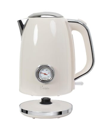 Електричний чайник Retro Style Nostalgia 1.7 л, 1850-2200 Вт, кремовий, з LED-дисплеєм температури та рівня води, бездротовий, автоматичне вимкнення, нержавіюча сталь