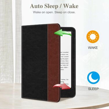 Чохол Fintie для Kindle Paperwhite (12-го покоління) та Kindle Colorsoft/Signature Edition 2024/2025 з підставкою, петлею та авто-вимиканням, чорний (чорний/коричневий)