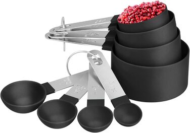 Набір мірних ложок та мірний стакан з нержавіючої сталі, 8 шт. - для рідин та твердих інгредієнтів, випічки, кулінарії