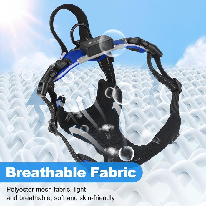 Шлейка для собак Masbri світловідбиваюча, регульована, з ручкою, м'яка підкладка, світловідбиваюча, для собак середніх та великих порід, чорно-біла, TC3005B (XL, Синій)