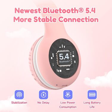 Бездротові навушники EarFun для дітей, Bluetooth, регулювання гучності 85/94 дБ, Hi-Fi звук, HD-мікрофон, 40 годин роботи від акумулятора, складні, регульовані, рожеві
