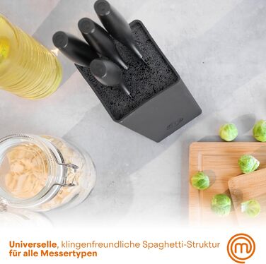 MasterChef 5-Piece Knife Block Set - Stainless Steel Chef's, Santoku, Bread, Utility & Vegetable Knives with Soft-Touch Grips