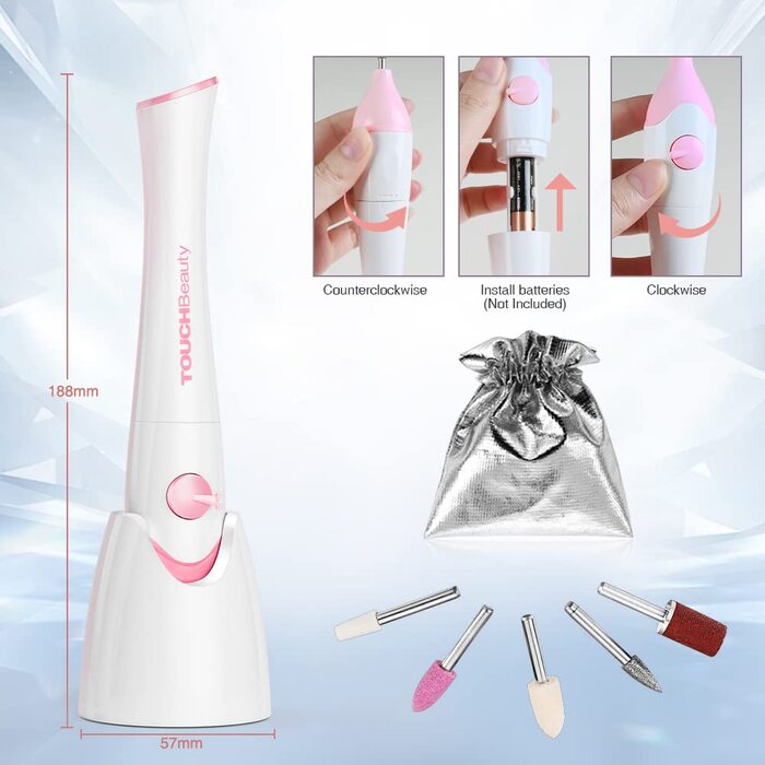 TOUCHBeauty Електричний фрезер для нігтів 5-в-1, бездротовий, манікюр/педикюр, UV LED сушарка, AG-1335C (Рожевий)