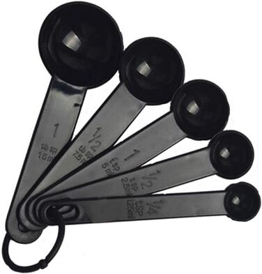 5-Piece Measuring Spoon Set with Teaspoons, Measuring Cups for Coffee and Sugar, including a Scale, Baking and Cooking Tools for the Kitchen (Color: 5-Piece Black) (5-Piece Black)