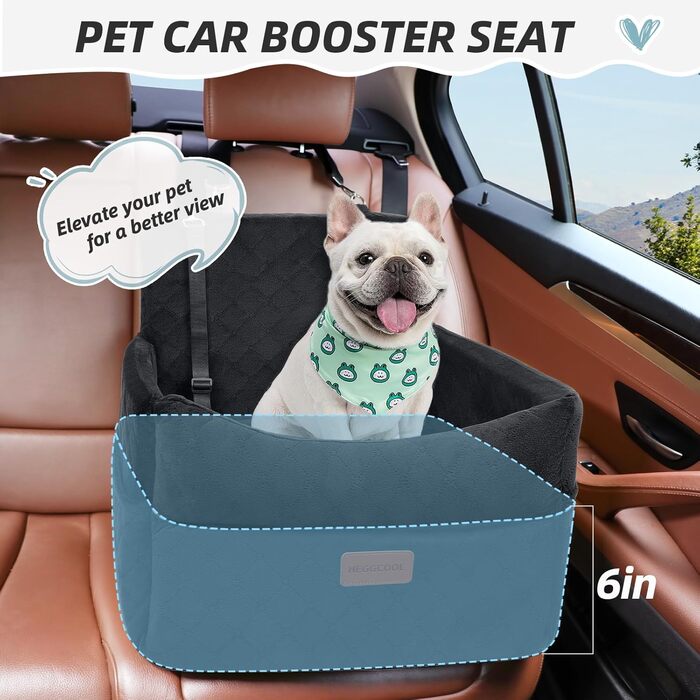 Washable Dog Car Seat for Small to Medium Dogs with Leash & Storage Pockets - Thickened Elevated Dog Bed for Back or Front Seat - Black