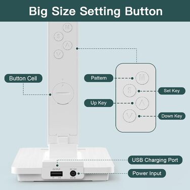 Світлодіодна лампа настільна з регулюванням яскравості та функцією зарядки годинника - настільна лампа нічник з бездротовим зарядним пристроєм 10W, USB-порт, складна, сенсорне керування, 5 рівнів регулювання, 3 режими (Tx223white-eu)