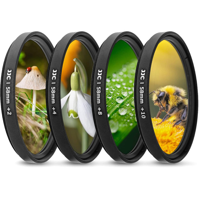 Набір макрофільтрів JJC 58 мм (+2, +4, +8, +10) для Canon EOS 90D 80D 5DII 5DIII 60D 70D та інші камери з об'єктивом 58 мм + чохол для фільтрів