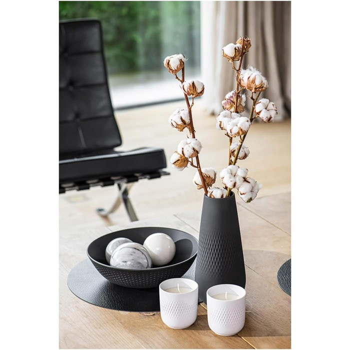 Villeroy & Boch Manufacture Noir - Ваза Квадратна No. 3, Чорна Матова, Висока Ваза для Пампасной Травы, Підлогова Ваза, Велика Ваза для Троянд, Декоративна Кераміка, Преміум Порцеляна, Чорний Квадратний, Висока