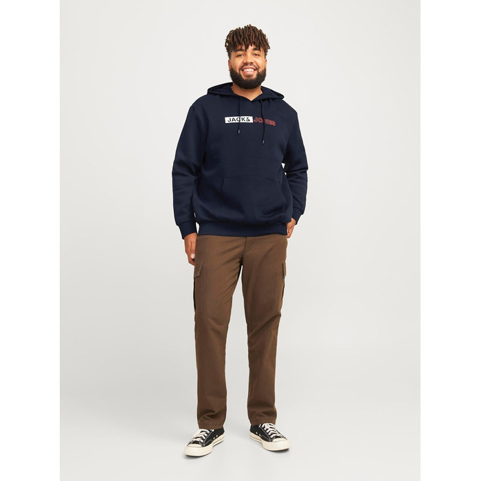 Чоловічий теплий худі з принтом JACK & JONES JJEOGO Basic — темно-синій, розмір 8XL