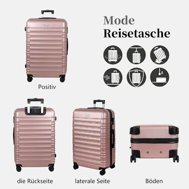 Чемодан великий, жорсткий ABS, з телескопічною ручкою, 4 колеса (360°), кодовий замок, набір (56/66/76 см), Рожеве золото