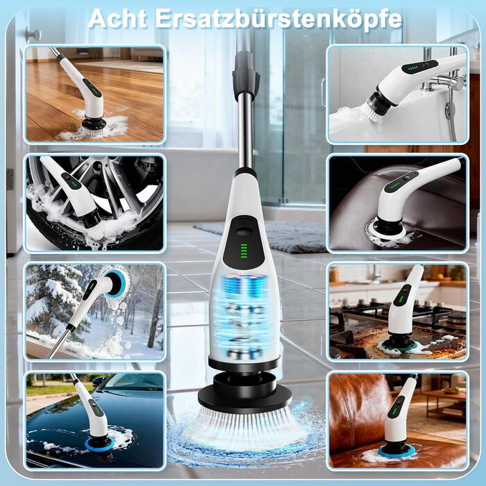 Електрична щітка для прибирання 9 в 1 з набором насадок, акумулятор 3000mAh, для ванної, кухні, авто, плитки