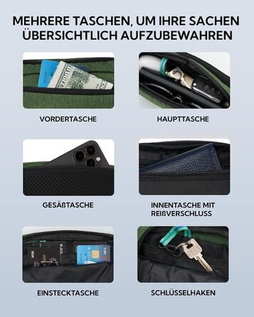 Сумка на пояс Waterfly: чоловіча/жіноча, спортивна, для подорожей, прогулянок з собакою, на пояс, з регульованим ремінцем (темно-зелена)